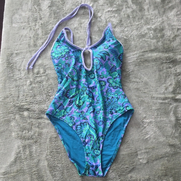 Aerie One Piece Keyhole Swimsuit - Blue, Purple And Green Floral. Size Medium - Picture 5 of 7